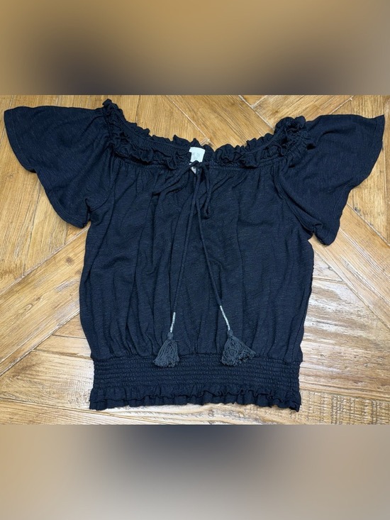 We The Free Tops - We The Free Free People Black Smocked Peasant Top Tassel Ties - Size S